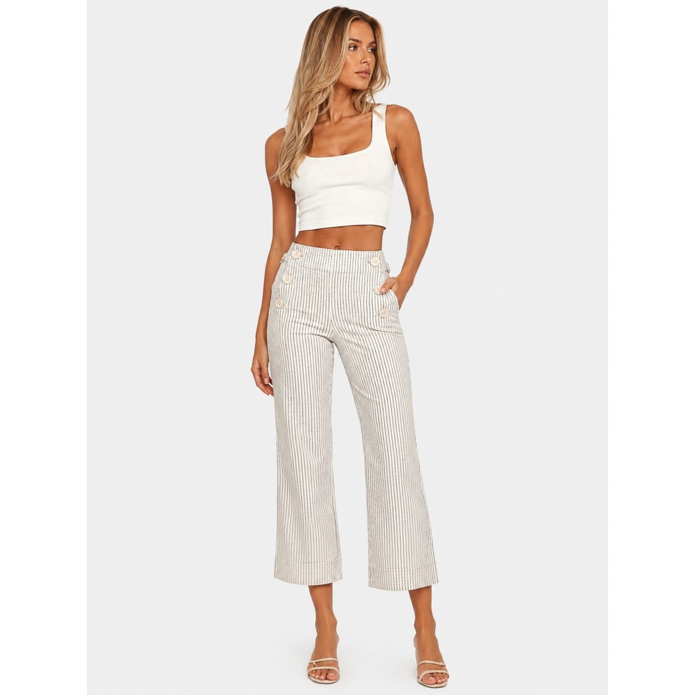 Banana Republic Safari Style Pinstripe 100% Organic Cotton Flare Leg Cream 2 P